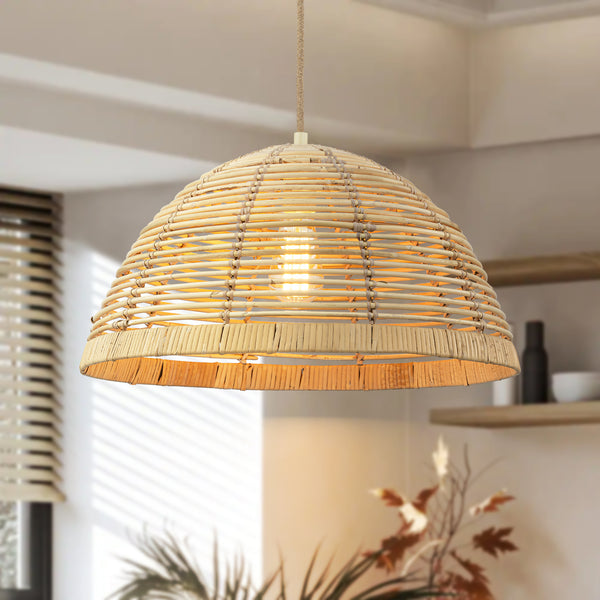 Arcluna 1-Light Natural Bamboo Woven Dome Boho Pendant (20")
