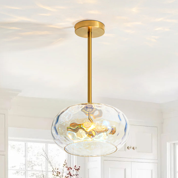 Brillara 1-Light lridescent Water Ripple Glass Semi-Flush Mount Light (12") Brightelier