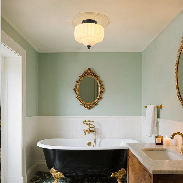 Terrana 1-Light Geometric Textured Glass Mid-Century Modern Flush Mount (13") Brightelier