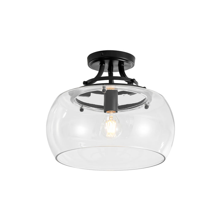 Brillara 1-Light Clear Glass Dome Modern Semi-Flush Mount Light (12") Brightelier