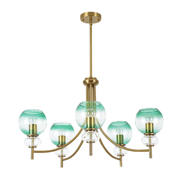 5-Light Sputnik Gradient Green Glass Globe Modern Glam Chandelier (31") Brightelier