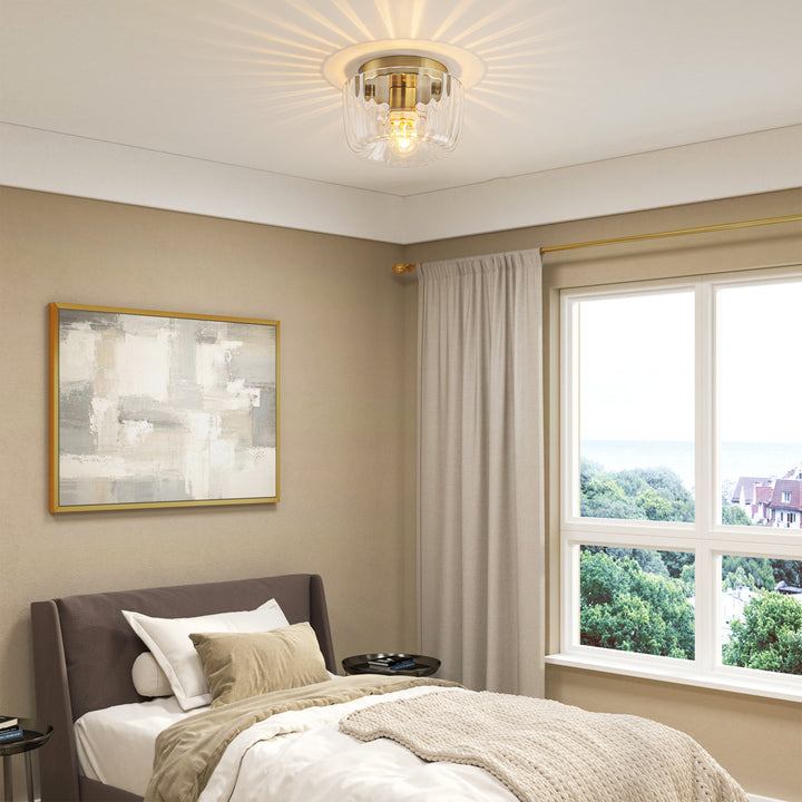 Lumisca 1-Light Dome Clear Striped Glass Modern Glam Flush Mount Ceiling Light (6") My Store