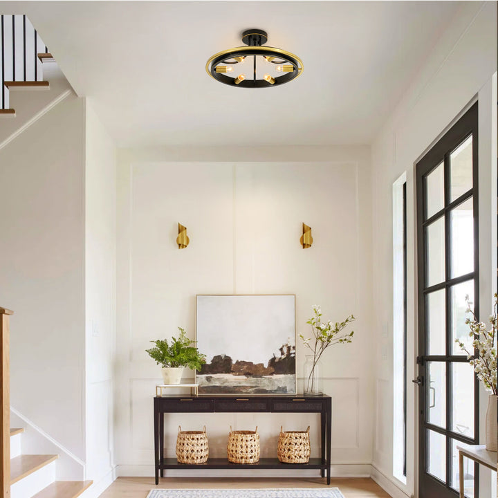 Brillara 6-Light Wagon Wheel Industrial Semi-Flush Mount Light (22") Brightelier