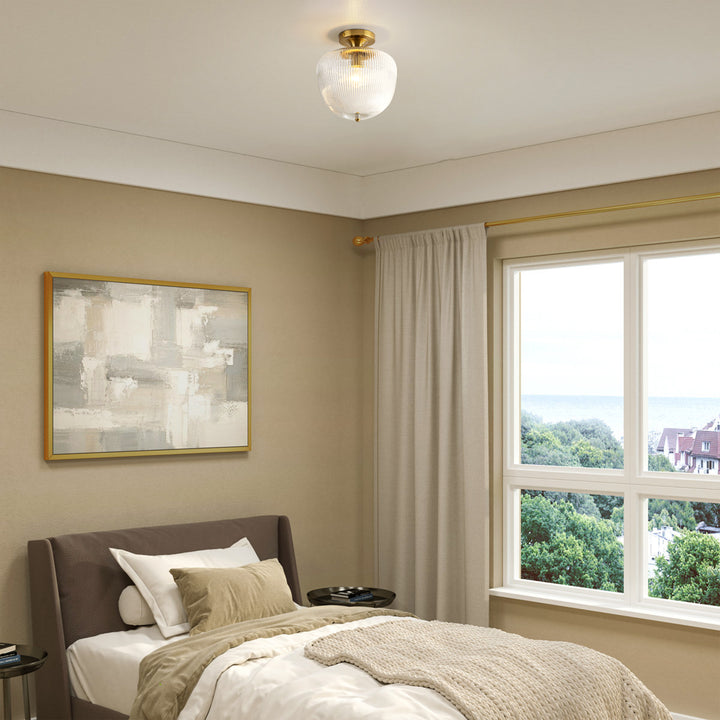 Terrana 1-Light Ribbed Glass Mid-Century Modern Semi-Flush Mount (10") Brightelier