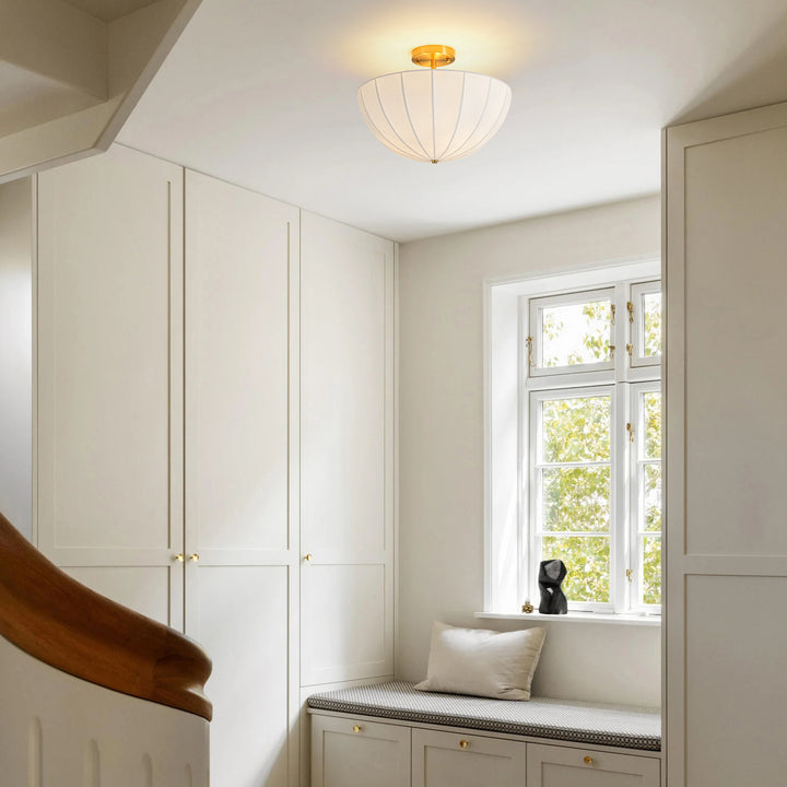 Terrana 3-Light Umbrella Fiber Shade Brass Vintage Ceiling Light (18") Brightelier