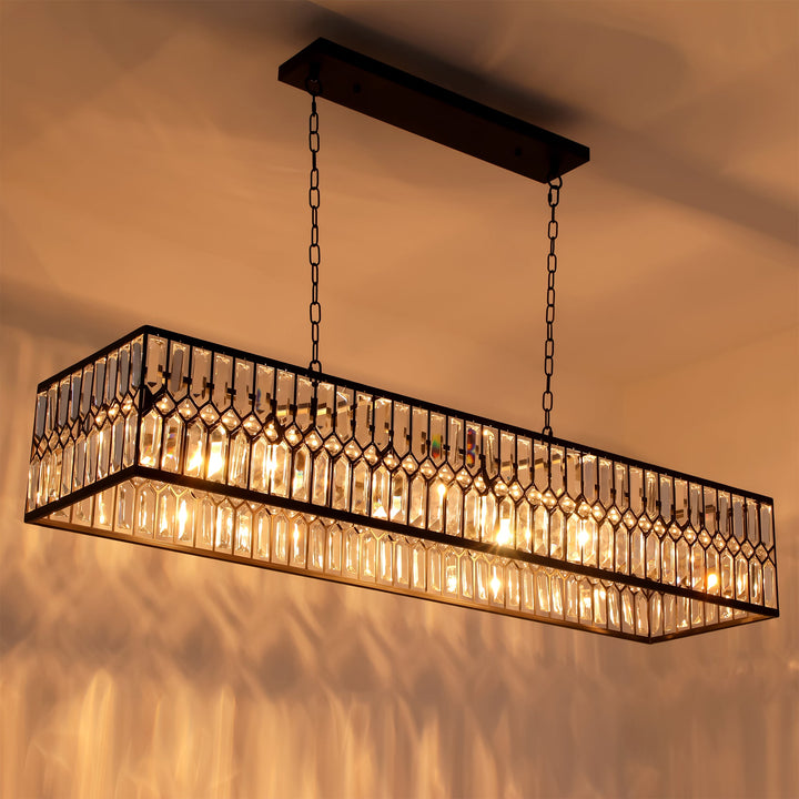 Zenvia 6-Light Crystal Rectangle Island Glam Chandelier (48") My Store