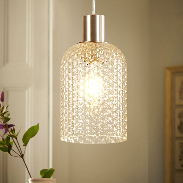 Brillara 1-Light Dimmable Clear Glass Vintage Shaded Pendant (5")