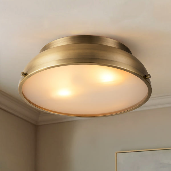 Lumisca 2-Light Aged Brass Contemporary Glam Flush Mount Light (14")