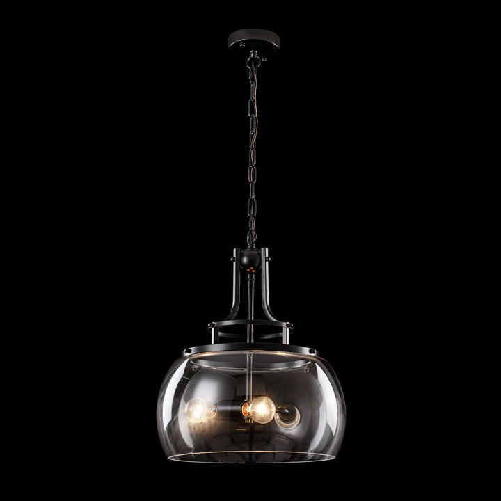 Mirevo 3-Light Dimmable Matte Black Clear Glass Dome Pendant (16") Brightelier
