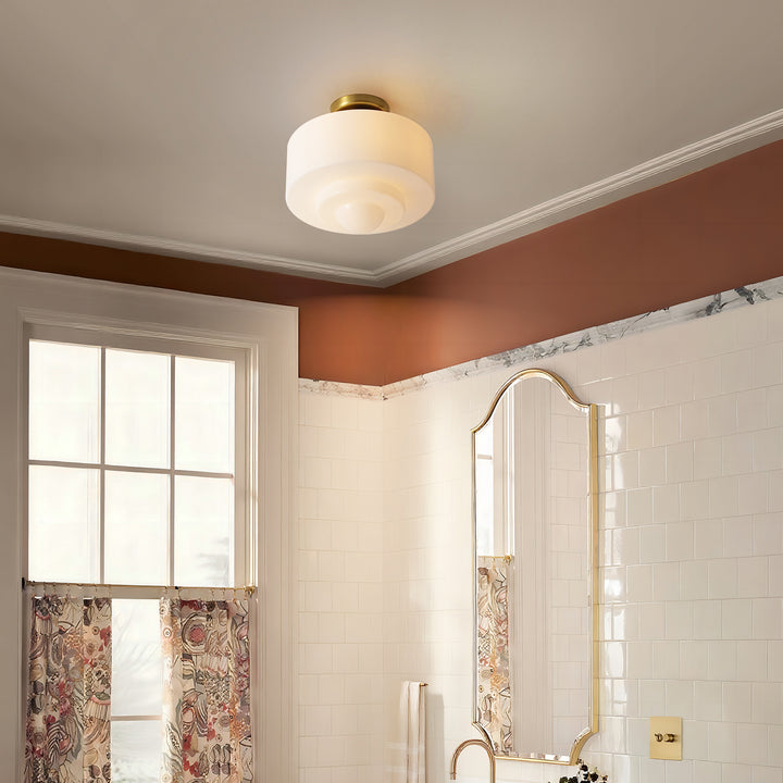 Terrana 1-Light Opal Cake-Shaped Mid-Century Ceiling Light (12") Brightelier