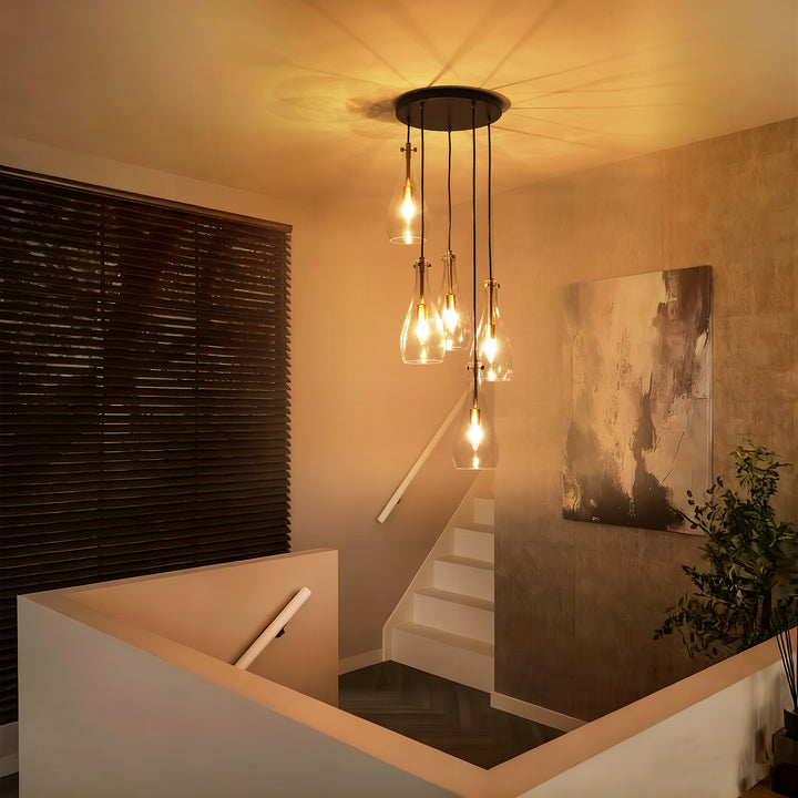 Brillara 5-Light Dimmable Clear Goblet Glass Transitional Pendant (16") Brightelier