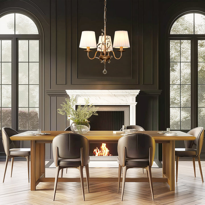 Dresqui 3-Light Dimmable Vintage Antique Fabric Pleated Shades Chandelier (21") Brightelier