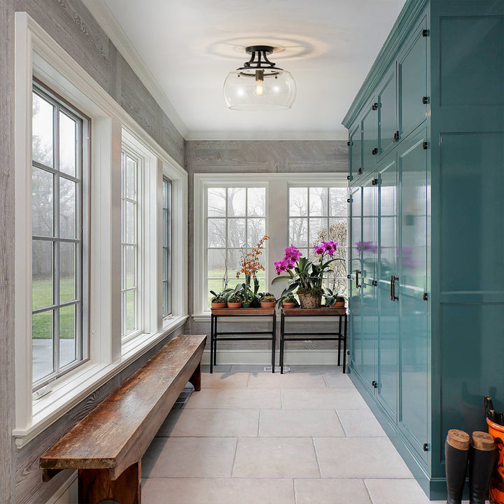 Brillara 1-Light Clear Glass Dome Modern Semi-Flush Mount Light (12") Brightelier