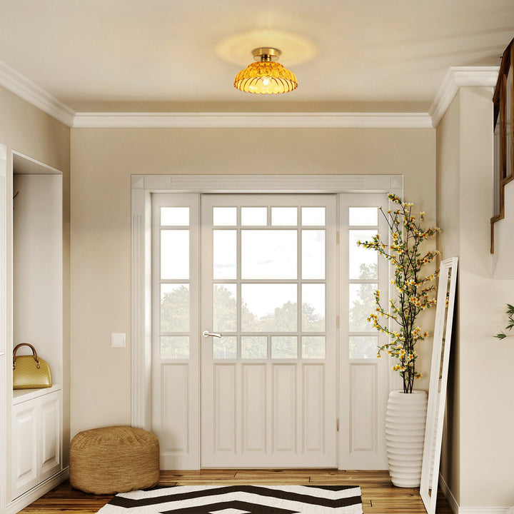 Velthra 1-Light Dimmable Glass Vintage Shaded Flush Mount(11") My Store
