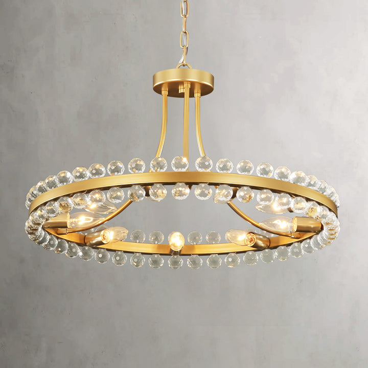 Dresqui 9-Light Dimmable Crystal Classic Ring Globes Dual Mount Chandelier (24") Brightelier