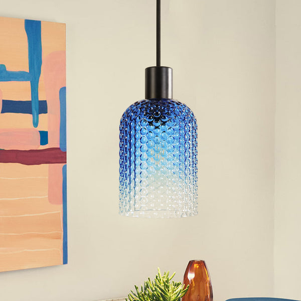 Brillara 1-Light Dimmable Gradient Blue Glass Transitional Shaded Pendant (5")
