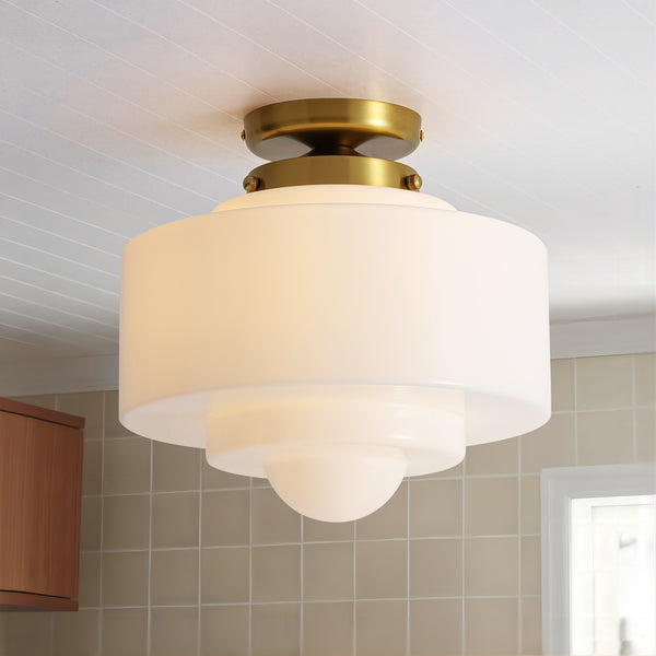 Terrana 1-Light Opal Cake-Shaped Mid-Century Ceiling Light (12") Brightelier