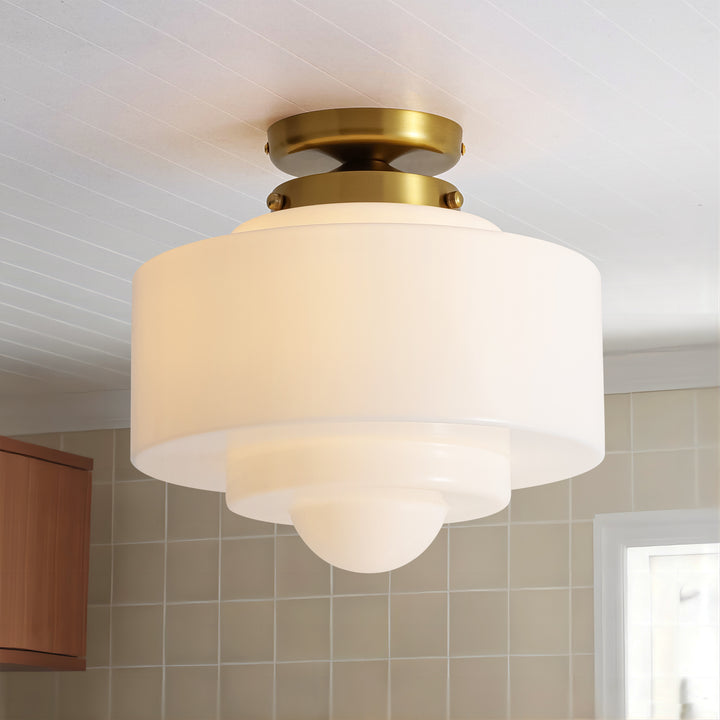 Terrana 1-Light Opal Cake-Shaped Mid-Century Ceiling Light (12") Brightelier