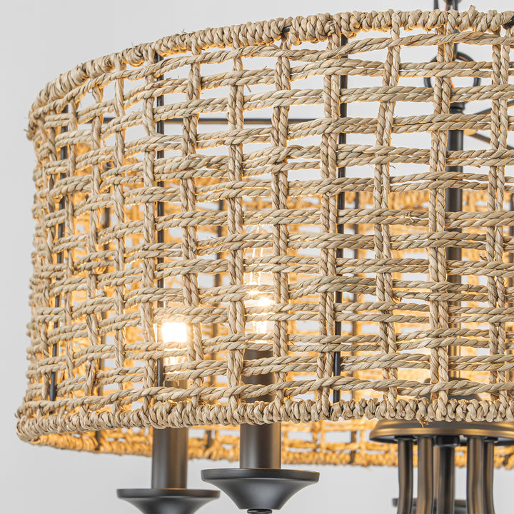 Rayvia 5-Light Distressed Hand-Woven Drum Rustic Chandelier (20") Brightelier