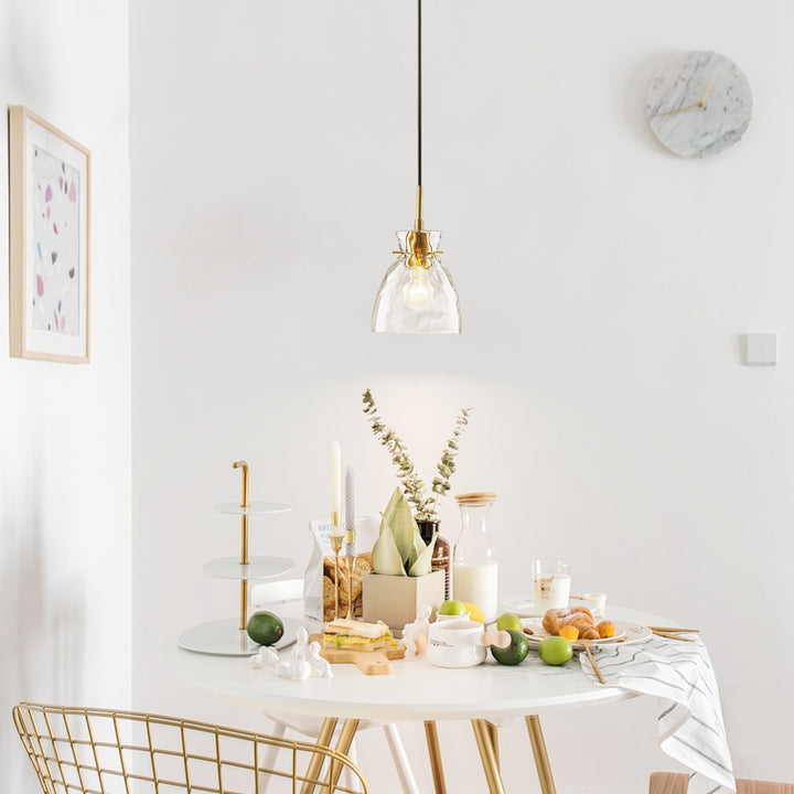 Sylvia 1-Light Waterfall Glass Hammered Dome Mid-Century Modern Pendant (6") Brightelier