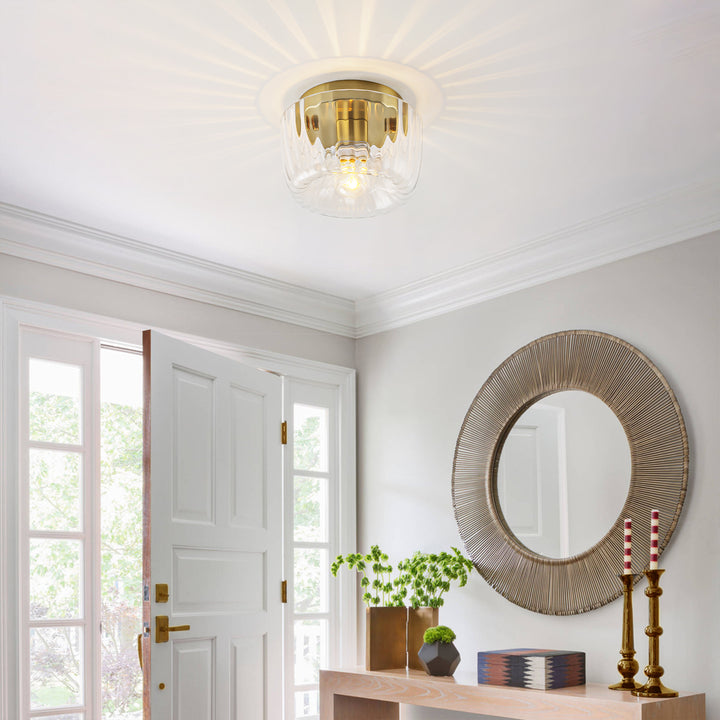 Lumisca 1-Light Dome Clear Striped Glass Modern Glam Flush Mount Ceiling Light (6") My Store