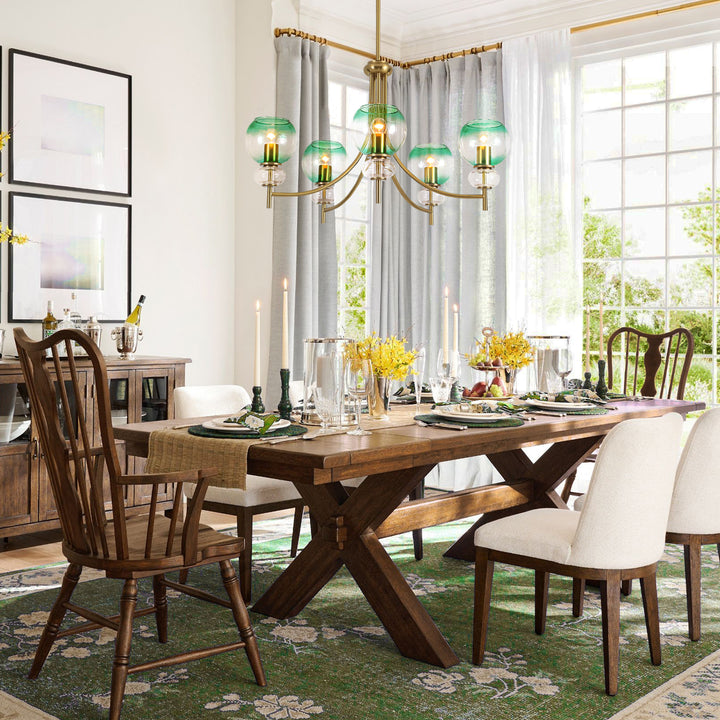 5-Light Sputnik Gradient Green Glass Globe Modern Glam Chandelier (31") Brightelier