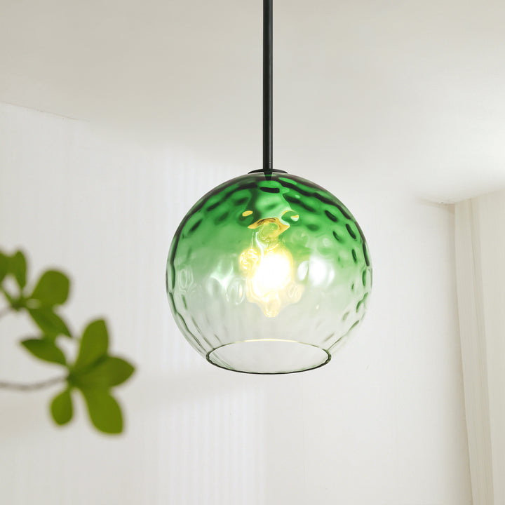 Sylvia 1-Light Dimmable Green Gradient Glass Transitional Globe Pendant (10") My Store
