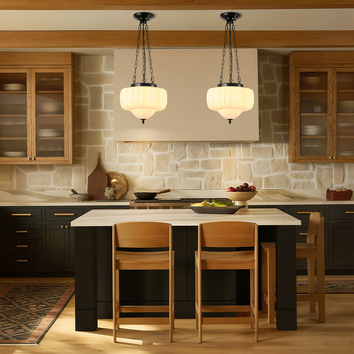 Axuvia 1-Light White Schoolhouse Traditional Pendant (15") Brightelier