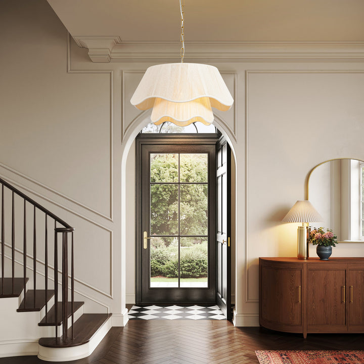 Brilune 1-Light Minimalist Round Wave Fabric Shade Modern Chandelier (20") Brightelier