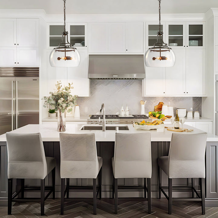 Mirevo 3-Light Dimmable Matte Black Clear Glass Dome Pendant (16") Brightelier