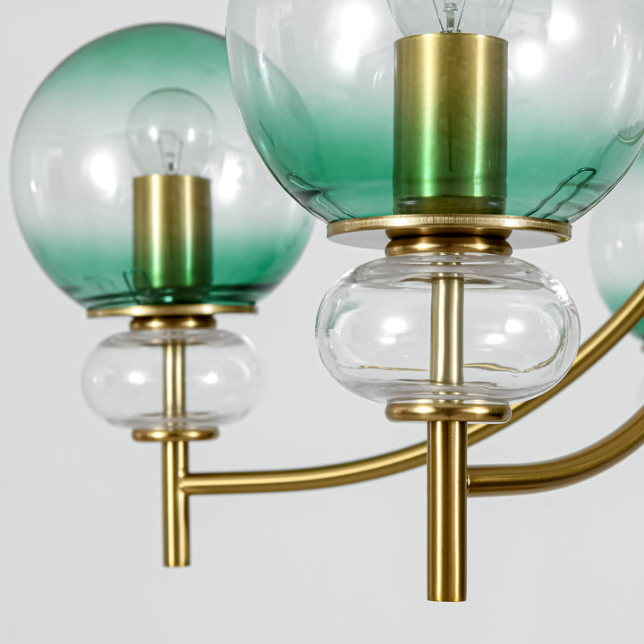 Lustra 5-Light Sputnik Gradient Green Glass Bubble Mid-Century Chandelier (31") Brightelier