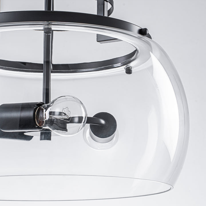 Mirevo 3-Light Dimmable Matte Black Clear Glass Dome Pendant (16") Brightelier