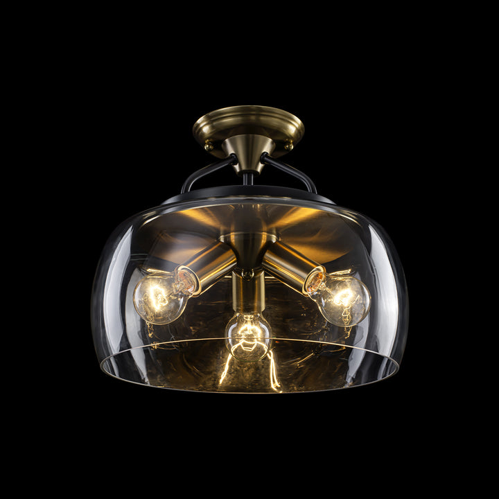 Mirevo 3-Light Dimmable Clear Glass Dome Transitional Modern Pendant (13") Brightelier