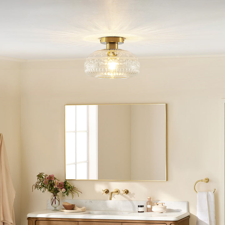 Velthra 1-Light Dimmable Glass Traditional Shaded Flush Mount (11") Brightelier