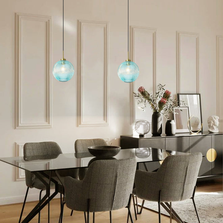 Sylvia 1-Light Dimmable Ribbed Glass Transitional Globe Pendant (9") My Store