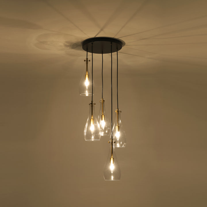 Brillara 5-Light Dimmable Clear Goblet Glass Transitional Pendant (16") Brightelier