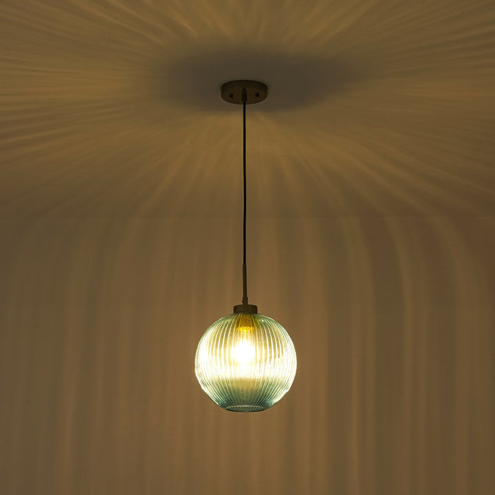 Sylvia 1-Light Dimmable Ribbed Glass Transitional Globe Pendant (9") My Store