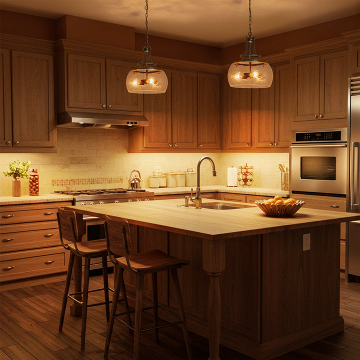 Mirevo 3-Light Dimmable Matte Black Clear Glass Dome Pendant (16") Brightelier