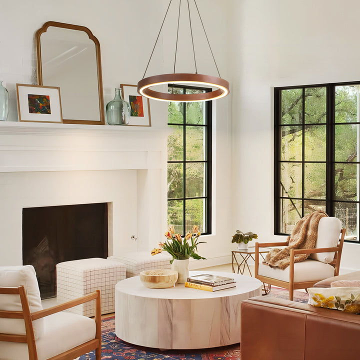 Brixia 1-Light Dimmable Aluminum LED Wagon Wheel Wood Chandelier (20") Brightelier