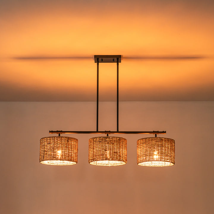 Halona 3-Light Drum Handwoven Farmhouse Rattan Boho Pendant (39") Brightelier