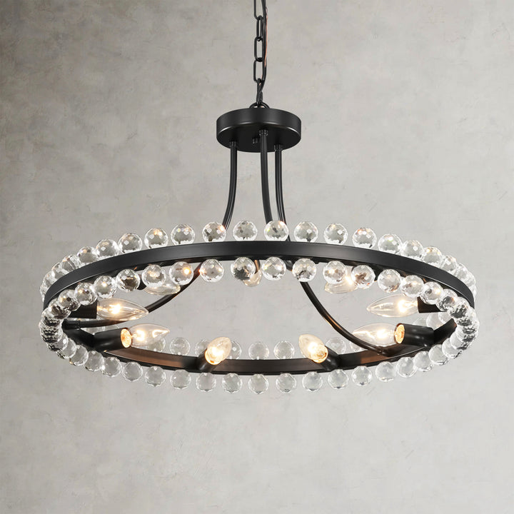 Dresqui 9-Light Dimmable Crystal Classic Ring Globes Dual Mount Chandelier (24") Brightelier