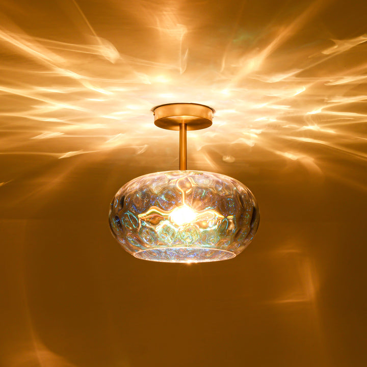 Brillara 1-Light lridescent Water Ripple Glass Semi-Flush Mount Light (12") Brightelier