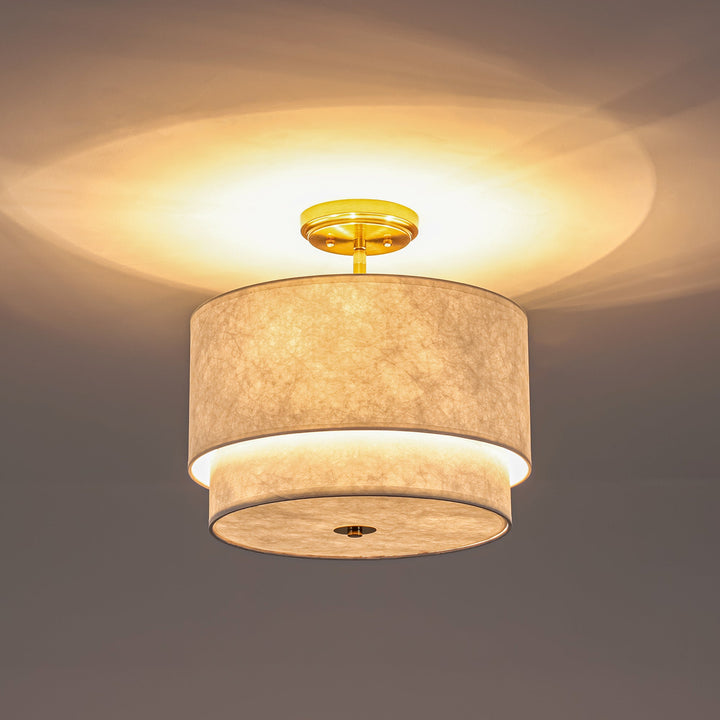 Rovista 3-Light Dimmable Fabric Modern Farmhouse Drum Semi-Flush Mount (15") My Store