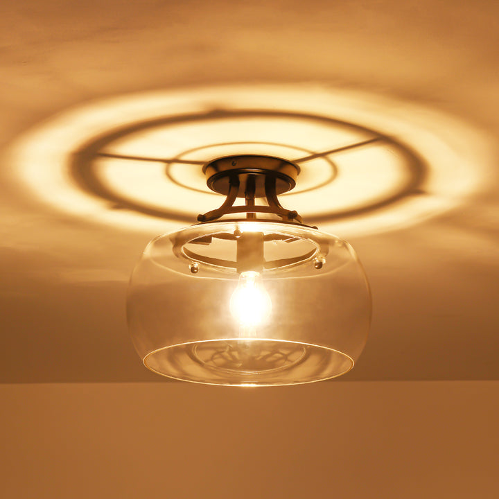 Brillara 1-Light Clear Glass Dome Modern Semi-Flush Mount Light (12") Brightelier