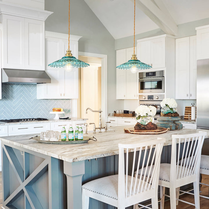 Noctiva 1-Light Brass & Textured Blue Glass Vintage Pendant (11") Brightelier