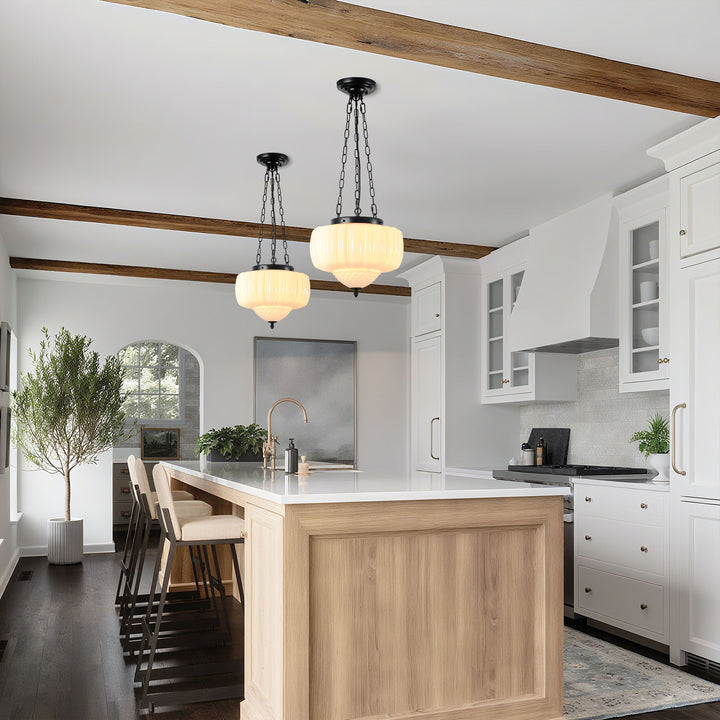 Axuvia 1-Light White Schoolhouse Traditional Pendant (15") Brightelier