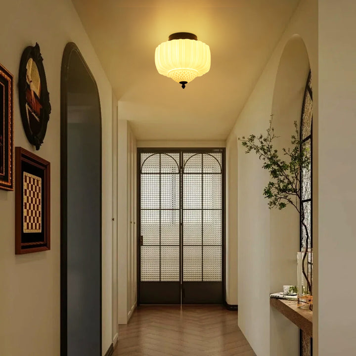 Terrana 1-Light Geometric Textured Glass Mid-Century Modern Flush Mount (13") Brightelier