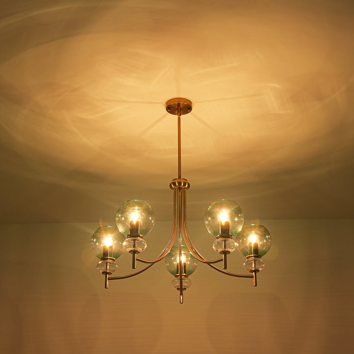 5-Light Sputnik Gradient Green Glass Globe Modern Glam Chandelier (31") Brightelier