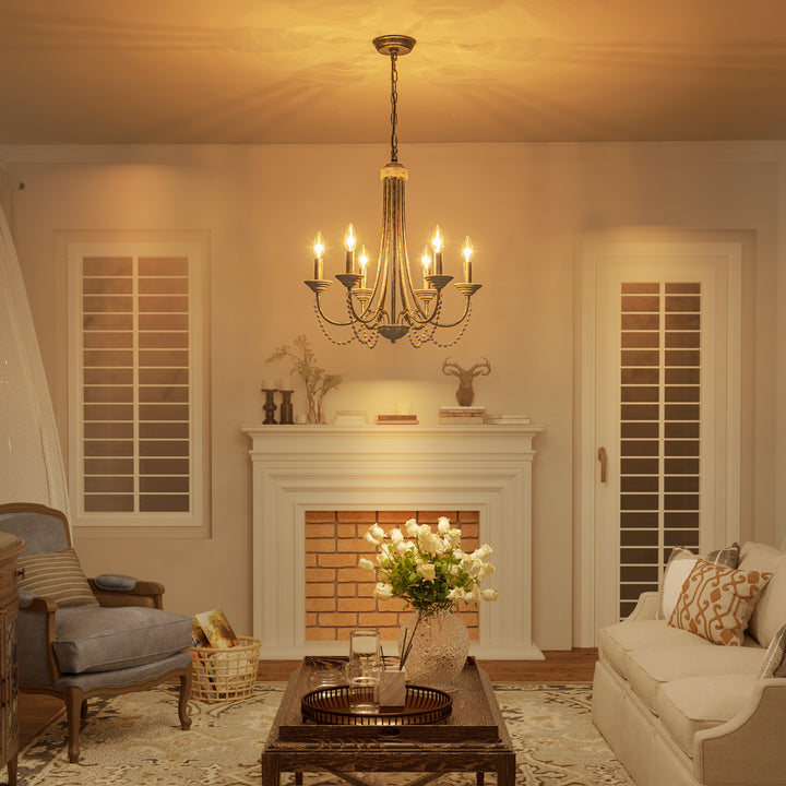 Dresqui 6-Light Dimmable Wood Traditional Candle Style Chandelier (20") My Store