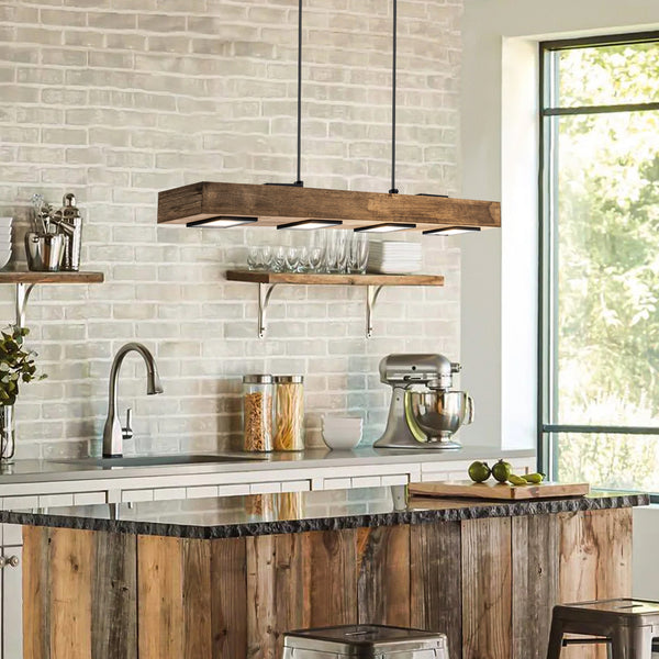 Glimmera LED Linear Wood Farmhouse Pendant (31"-48")